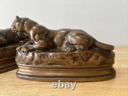 PANTHER Art Deco Bookends BARYE K&O Co Decorative Arts Figural Big Cat Book Ends