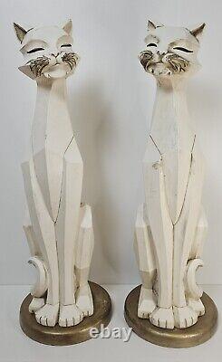 Pair (2) Universal Statuary Art Deco Style Vintage 60s Cats 24