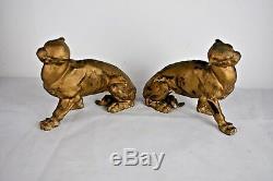 Pair Art Deco Panthers Cast Iron Big Cats RARE (24cm x 9.5cm x 17cm)