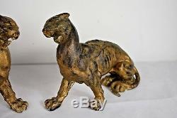 Pair Art Deco Panthers Cast Iron Big Cats RARE (24cm x 9.5cm x 17cm)