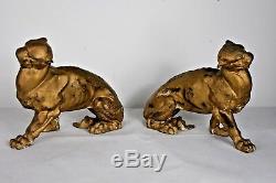 Pair Art Deco Panthers Cast Iron Big Cats RARE (24cm x 9.5cm x 17cm)