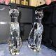 Pair Baccarat Crystal Clear Glass Cat Figurinesegyptian Sphinx Sculpture France