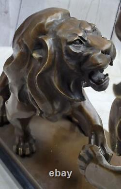 Pair Bronze Lion Gatekeeper Statues Large Cat Castings Hot Cast Sculpture Deco