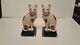 Pair Fitz & Floyd White Cat Statues Orange Cobalt Blue Base Gold Accent Antique