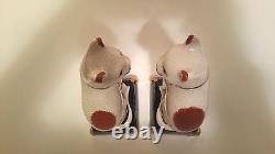 Pair Fitz & Floyd White Cat Statues Orange Cobalt Blue Base Gold Accent Antique