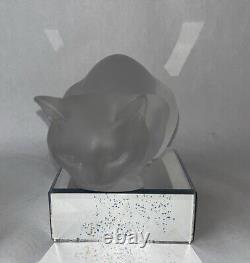 Pair Lalique France Frosted Crystal Sitting Crouching Cat Figures