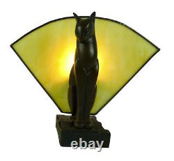 Pair Of Cat Art Deco Table Lamps With Amber Glass Will Ship Australia Wide