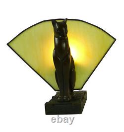 Pair Of Cat Art Deco Table Lamps With Amber Glass Will Ship Australia Wide