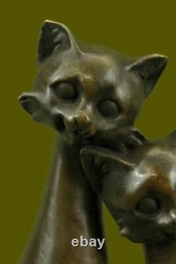 Pair Of Harmony Slender Cat Cats Pet Bronze Sculpture Art Deco Marble Decore