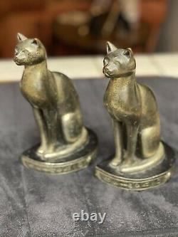 Pair Of Pompeian Bronze Art Deco Sphinx Cat Bookends 1922