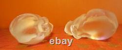 Pair Of Signed Lalique Frosted Crystal Cats/ Chat Couche #11602 & Assia #11603