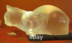 Pair Of Signed Lalique Frosted Crystal Cats/ Chat Couche #11602 & Assia #11603