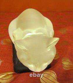 Pair Of Signed Lalique Frosted Crystal Cats/ Chat Couche #11602 & Assia #11603