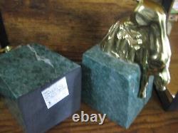Pair Vintage MCM Green Marble Brass Jaguar Panther Jungle Cats Bookends