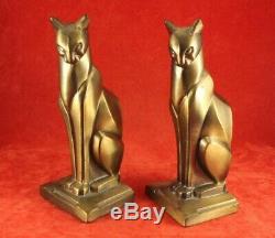 Pair Vintage Stylized Art Deco Cats Brass or Gold Finish Frankart