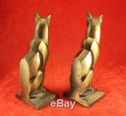 Pair Vintage Stylized Art Deco Cats Brass or Gold Finish Frankart