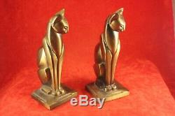 Pair Vintage Stylized Art Deco Cats Brass or Gold Finish Frankart