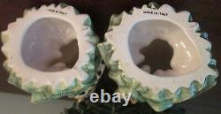 Pair of 11 Hand Painted Ceramic Cheetah Candle Holders Italy