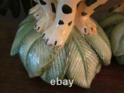 Pair of 11 Hand Painted Ceramic Cheetah Candle Holders Italy