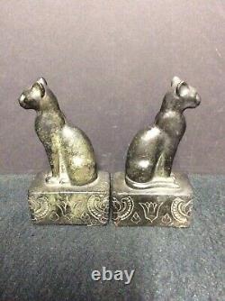 Pair of Armor Bronze NYC Art Deco Egyptian Cat Figural Bookends