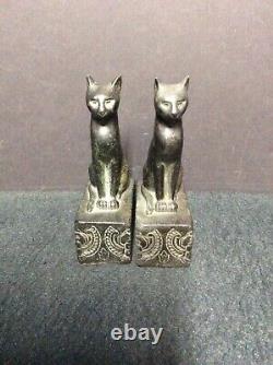 Pair of Armor Bronze NYC Art Deco Egyptian Cat Figural Bookends