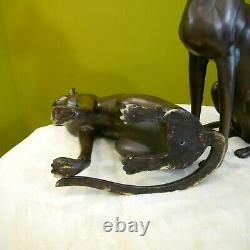 Pair of Art Deco Egyptian Revival Bronze Cats Signed A. Toit France, circa 1970