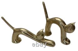 Pair of Polished Brass Art Deco MCM Cat Sculptures