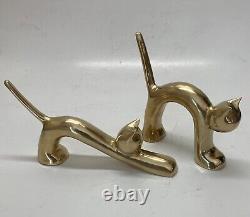 Pair of Polished Brass Art Deco MCM Cat Sculptures