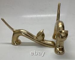 Pair of Polished Brass Art Deco MCM Cat Sculptures