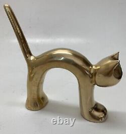 Pair of Polished Brass Art Deco MCM Cat Sculptures