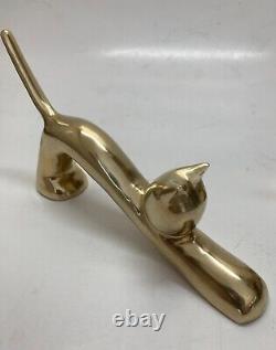 Pair of Polished Brass Art Deco MCM Cat Sculptures