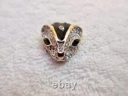 Panetta Art Deco Cat Head Pendant Enhancer Vintage Crystal Black Enamel Superb