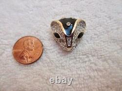 Panetta Art Deco Cat Head Pendant Enhancer Vintage Crystal Black Enamel Superb