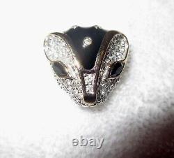 Panetta Art Deco Cat Head Pendant Enhancer Vintage Crystal Black Enamel Superb