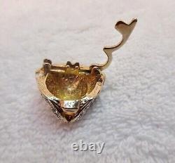 Panetta Art Deco Cat Head Pendant Enhancer Vintage Crystal Black Enamel Superb