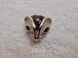 Panetta Art Deco Cat Head Pendant Enhancer Vintage Crystal Black Enamel Superb