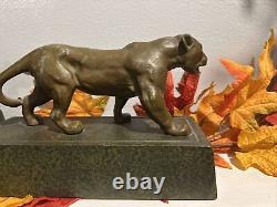 Panther Art Deco Bookend 1920s MCM Sculpture 9 L Decorative Arts Big Cat OOAK