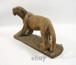 Panther Big Cat 8.6, Vintage Artist Signed Woodenware Carved Figurine! (f021)