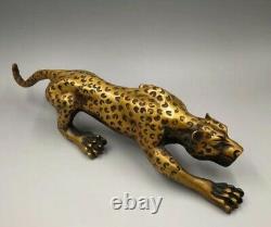 Panther Sculpture Brass Jaguar Art Cougar Cat Deco 14in Gold Mountain lion