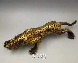 Panther Sculpture Brass Jaguar Art Cougar Cat Deco 14in Gold Mountain lion