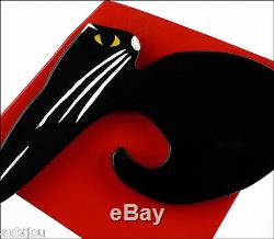 Pavone Figural Galalith Red Black Cat Kitten Pet Brooch Pin Paris Art Deco