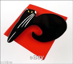 Pavone Figural Galalith Red Black Cat Kitten Pet Brooch Pin Paris Art Deco