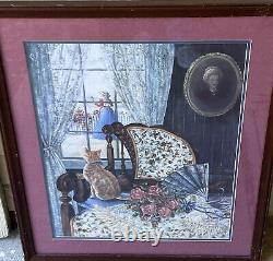 Peeping Tom By Glynda Turley Painting Signed, numbered, framed Art 1988 Cat Rare