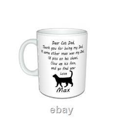 Personalised Cat Name(s), Dear Cat Dad, Thank You Message Mug Gift, Size 11oz