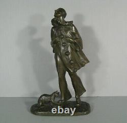 Pierrot And Sound Cat Sculpture Art Deco Bronze Antique Signed Robert Lily Bush