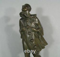 Pierrot And Sound Cat Sculpture Art Deco Bronze Antique Signed Robert Lily Bush