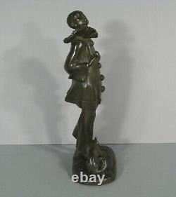 Pierrot And Sound Cat Sculpture Art Deco Bronze Antique Signed Robert Lily Bush