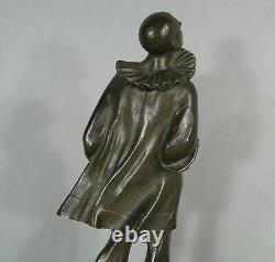 Pierrot And Sound Cat Sculpture Art Deco Bronze Antique Signed Robert Lily Bush