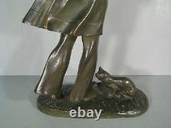 Pierrot And Sound Cat Sculpture Art Deco Bronze Antique Signed Robert Lily Bush