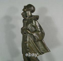 Pierrot And Sound Cat Sculpture Art Deco Bronze Antique Signed Robert Lily Bush